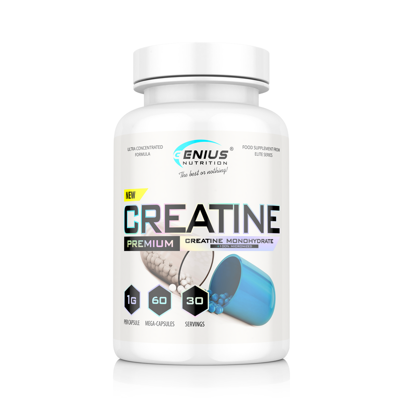 Incarca imaginea in galerie, CREATINE 60mega-caps 30serv 1000mg Genius Nutrition - Supliment pentru stimularea productiei de ATP, cresterea masei musculare si imbunatatirea rezistentei fizice
