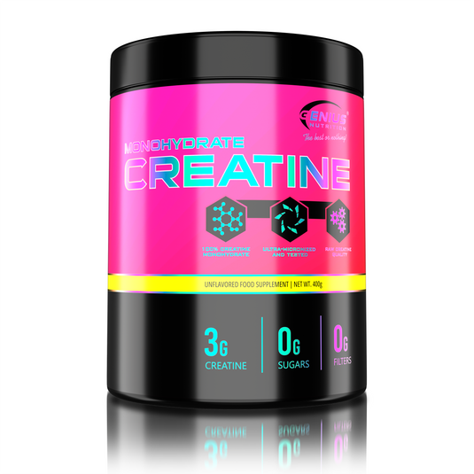 CREATINE MONOHYDRATE 400g 133 serv Genius Nutrition unflavored - Supliment pentru stimularea productiei de ATP, cresterea masei musculare si imbunatatirea rezistentei fizice