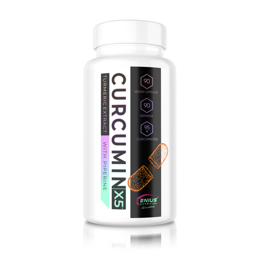 CURCUMIN-X5 (TURMERIC) 90caps 90 serv Genius Nutrition – Supliment natural antiinflamator cu turmeric si piperina pentru o absorbtie superioara