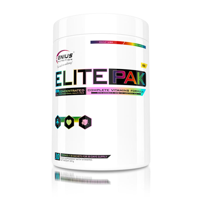 ELITEPAK 30paks Genius Nutrition – Supliment cu vitamine si minerale esentiale, imbogatit cu Omega 3 si Omega 6, pentru sustinerea performantei sportivilor de elita