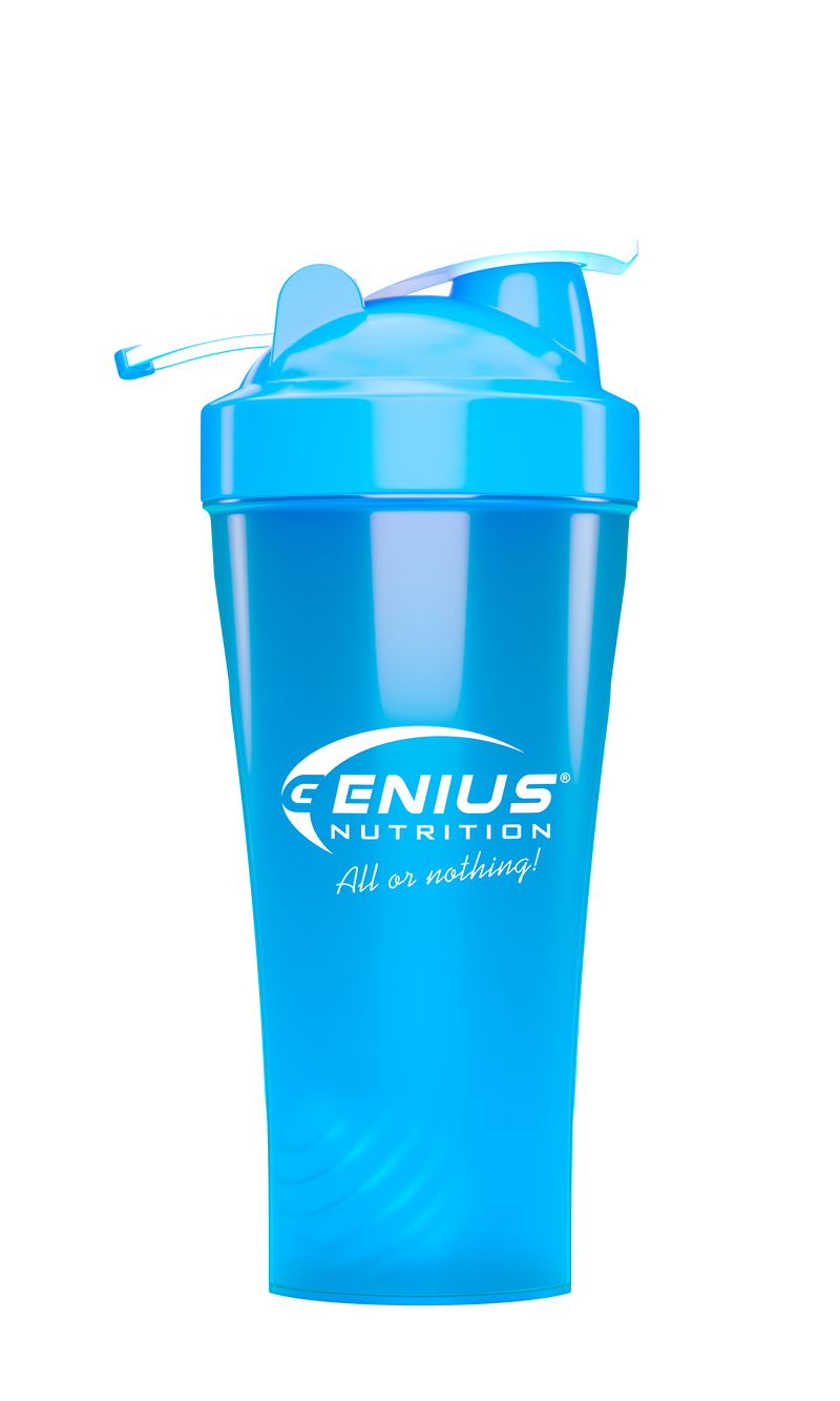 Incarca imaginea in galerie, Shaker 600ml Genius Nutrition Albastru - Realizat din polipropilena de calitate, non-toxica, shaker-ul de 600ml/20oz are un capac cu filet si un arc metalic care asigura amestecarea uniforma a suplimentelor in pudra, cum ar fi proteinele, creatina si stimulentele pre-antrenament.
