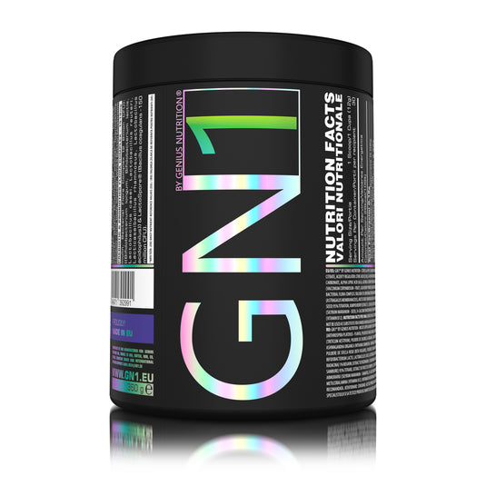 GN1 360g 30 serv Genius Nutrition - Supliment nutritiv complet care contine vitamine, minerale, plante adaptogene, enzime digestive si probiotice, pentru a sustine sanatatea sistemului imunitar, hormonal si digestiv cu aroma de citrus apple 