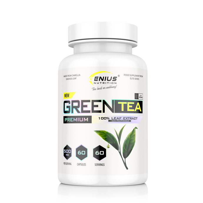 GREEN TEA 60caps 60serv Genius Nutrition – Supliment cu extract de ceai verde, bogat in polifenoli pentru sustinerea sanatatii cardiovasculare si cerebrale