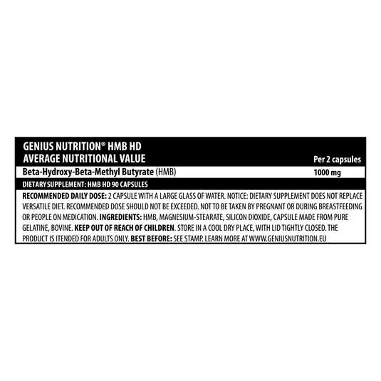 HMB-HD 90caps 45serv Genius Nutrition – Supliment anticatabolic, derivat de leucina pentru stimularea sintezei proteice