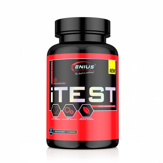 ITEST 90caps 30serv Genius Nutrition – Supliment pentru sustinerea secretiei naturale de testosteron, cresterea libidoului si reducerea cortizolului contribuind la mentinerea sanatatii si echilibrului hormonal