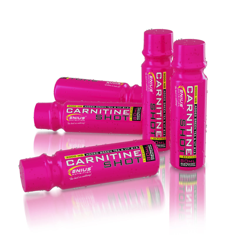 Incarca imaginea in galerie, L-CARNITINE SHOT 80ml Genius Nutrition Raspberry Citrus - Supliment pentru slabit, arderea grasimilor si energie sub forma lichida cu extract de ceai verde si vitamina b12
