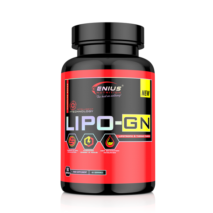 LIPO-GN 90caps 45serv Genius Nutrition – Supliment termogenic pentru arderea grasimilor, accelerarea metabolismului, sporirea energiei si concentrarii, imbogatit cu vitamine si minerale