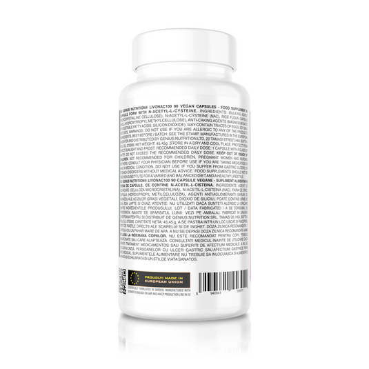 LIVONAC100 90caps 90serv Genius Nutrition – Supliment antioxidant precursor de glutation, ideal pentru refacerea functiei hepatice si pulmonare