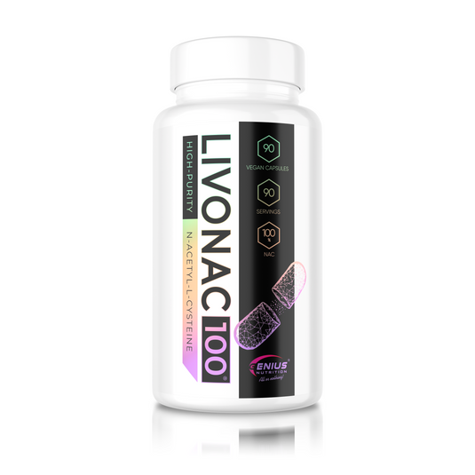 LIVONAC100 90caps 90serv Genius Nutrition – Supliment antioxidant precursor de glutation, ideal pentru refacerea functiei hepatice si pulmonare