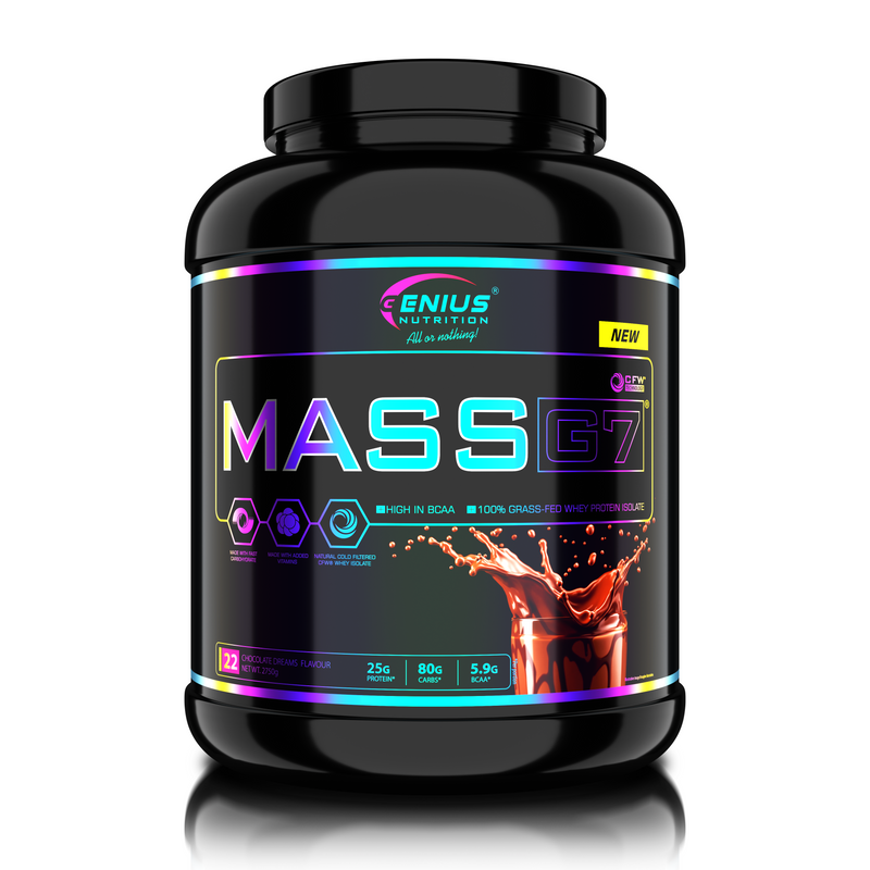 Incarca imaginea in galerie, MASS G7 Genius Nutrition 2750g 22serv - Supliment alimentar premium de tip gainer pe baza de izolat proteic din zer (CFW®), maltodextrina si grasimi sanatoase din ulei de cocos (MCT), special conceput pentru cresterea masei musculare, a fortei si sustinerea recuperarii rapide.

