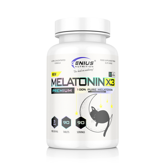 MELATONIN-X3 90tabs 90serv Genius Nutrition – Supliment pe baza de melatonina, destinat imbunatatirii calitatii somnului si reglarii ritmului circadian