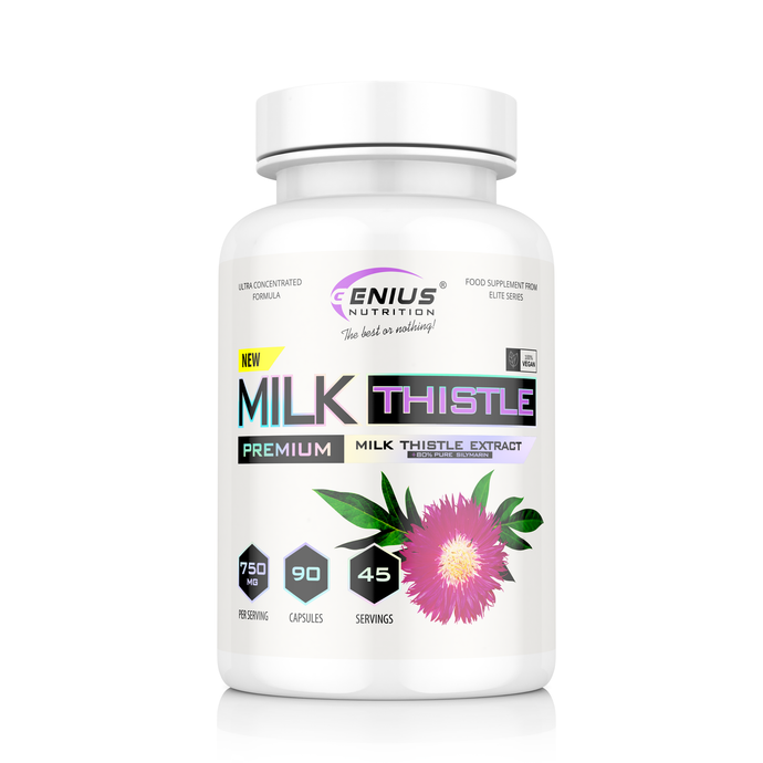 MILK THISTLE 90 caps 45 serv Genius Nutrition – Supliment pe baza de silimarina, ideal pentru sustinerea sanatatii ficatului si detoxifierea organismului