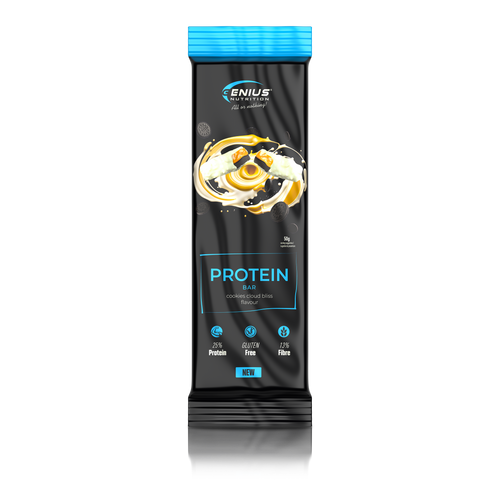 MULTILAYER PROTEIN BAR 50g Genius Nutrition - Baton proteic cu gust exceptional si profil nutritional echilibrat: 196 kcal, 11g grasimi si 12g proteine cu aroma de biscuiti pufosi.