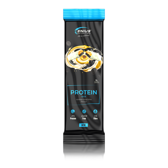 MULTILAYER PROTEIN BAR 50g Genius Nutrition - Baton proteic cu gust exceptional si profil nutritional echilibrat: 196 kcal, 11g grasimi si 12g proteine cu aroma de biscuiti pufosi.