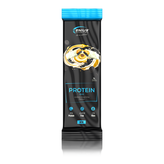 MULTILAYER PROTEIN BAR 50g Genius Nutrition - Baton proteic cu gust exceptional si profil nutritional echilibrat: 196 kcal, 11g grasimi si 12g proteine cu aroma de biscuiti pufosi.