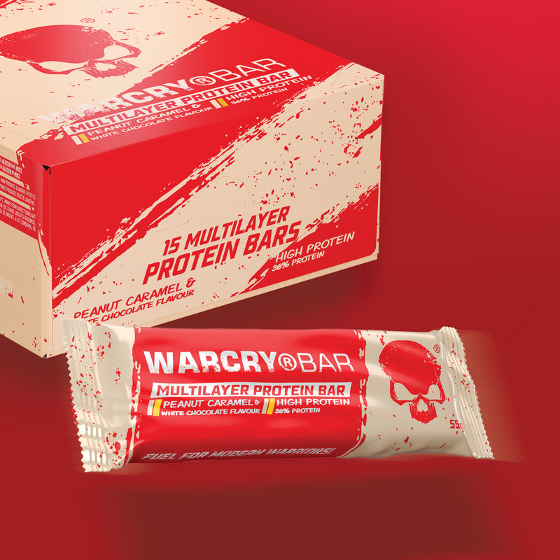 Incarca imaginea in galerie, Multilayer Protein Bar WARCRY Peanut Caramel &amp; White Chocolate - Baton proteic fara zahar adaugat scazut in kcal cu aroma de alune si caramel cu ciocolata alba.
