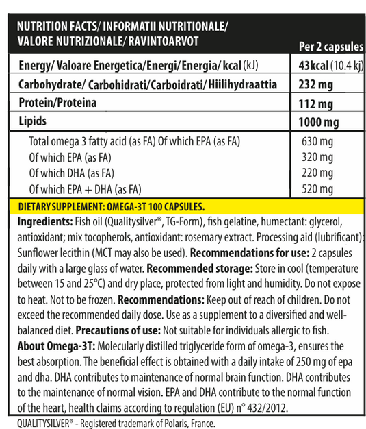 OMEGA-3T 100softgels 50serv Genius Nutrition - Supliment cu Omega-3 sub forma de trigliceride, cu absorbtie sporita, destinat sustinerii sanatatii cardiovasculare, a functiei cerebrale si a articulatiilor