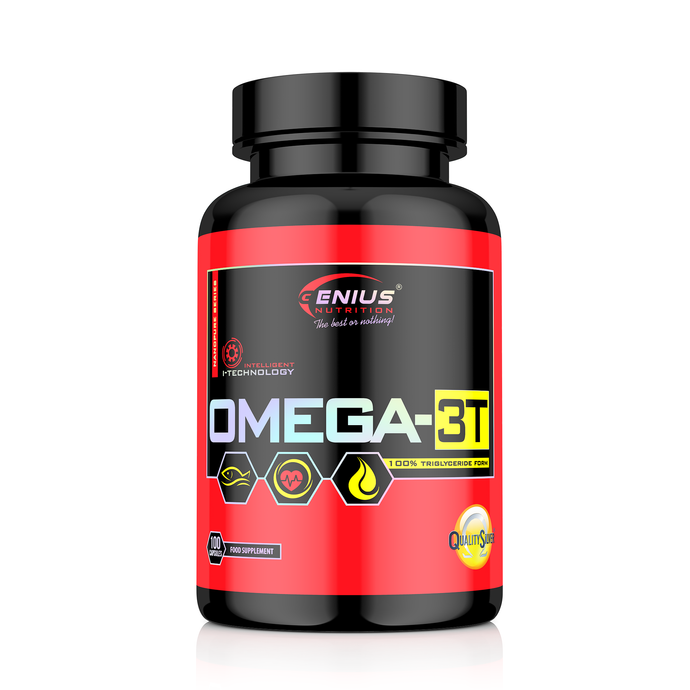 OMEGA-3T 100softgels 50serv Genius Nutrition - Supliment cu Omega-3 sub forma de trigliceride, cu absorbtie sporita, destinat sustinerii sanatatii cardiovasculare, a functiei cerebrale si a articulatiilor