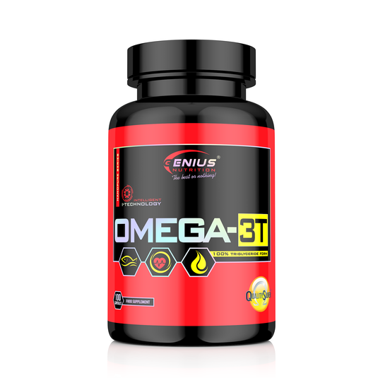 OMEGA-3T 100softgels 50serv Genius Nutrition - Supliment cu Omega-3 sub forma de trigliceride, cu absorbtie sporita, destinat sustinerii sanatatii cardiovasculare, a functiei cerebrale si a articulatiilor