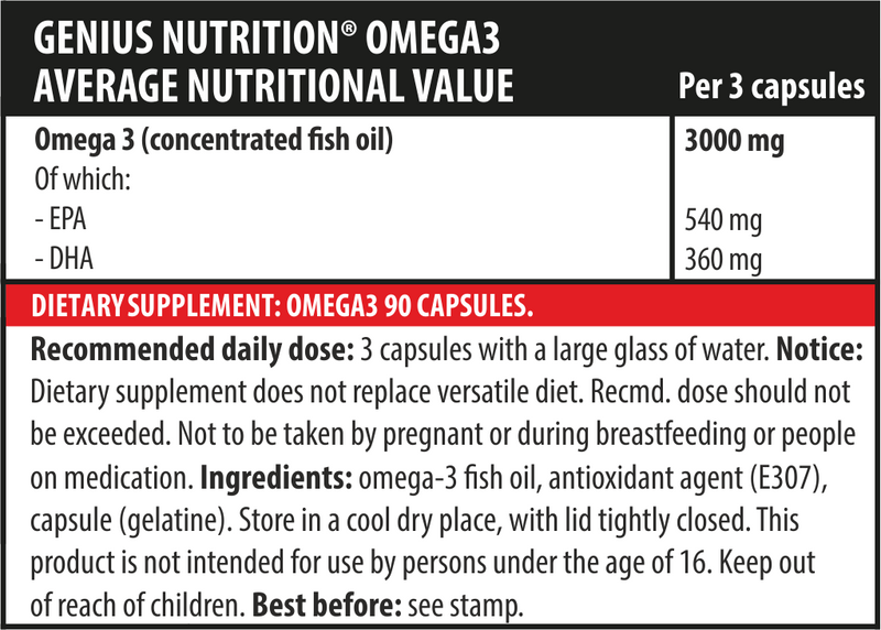 Incarca imaginea in galerie, OMEGA-3 90softgels 30serv Genius Nutrition – Supliment cu Omega-3 pentru sustinerea sanatatii cardiovasculare, a functiei cerebrale si a articulatiilor
