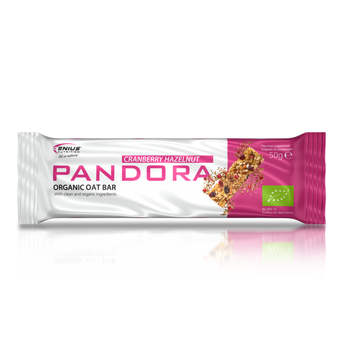 PANDORA BIO OAT BAR 50g Genius Nutrition Cranberry Hazelnut - Baton delicios si hranitor, realizat din ingrediente 100% organice fara gluten.