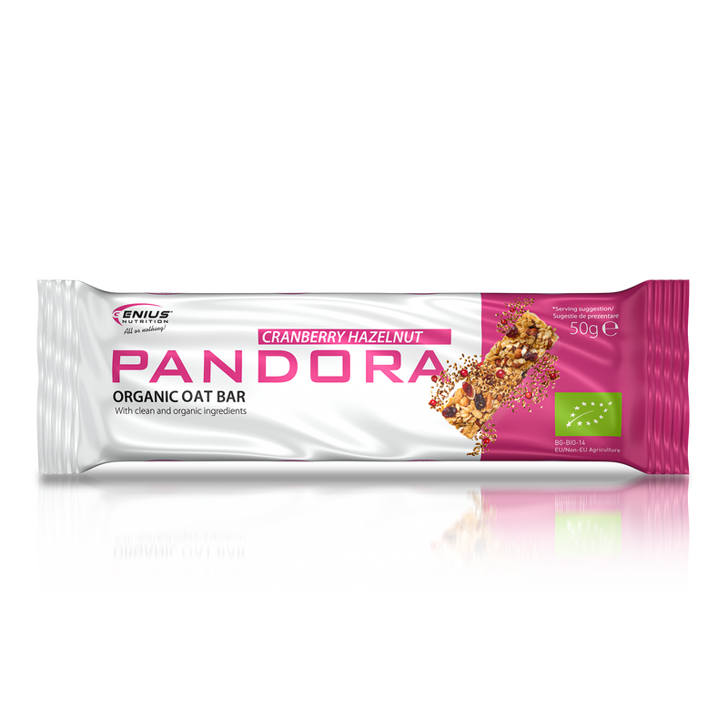 Incarca imaginea in galerie, PANDORA BIO OAT BAR 50g Genius Nutrition Cranberry Hazelnut - Baton delicios si hranitor, realizat din ingrediente 100% organice fara gluten.
