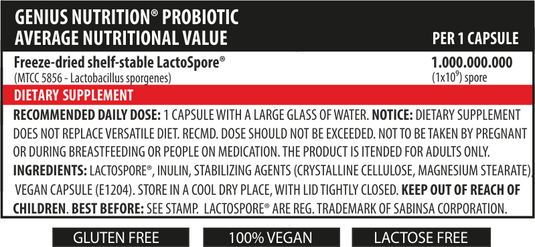 PROBIOTIC 60caps 60serv Genius Nutrition - Supliment probiotic LactoSpore® destinat sustinerii sanatatii digestive si echilibrarii florei intestinale