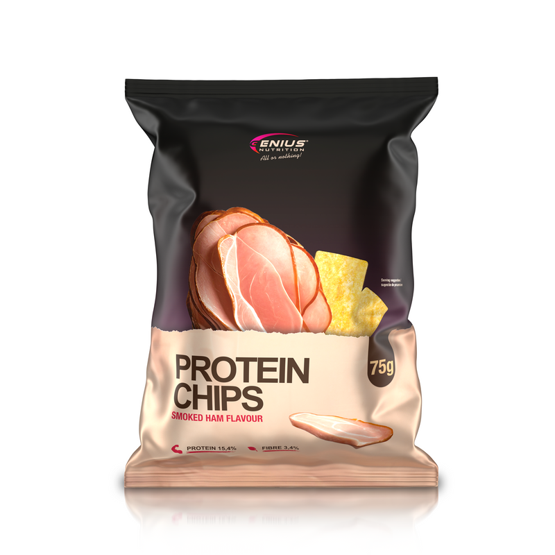 Incarca imaginea in galerie, Protein Chips 75g Genius Nutrition Smoked Ham - Chipsuri proteice crocante, facute din 46% linte cu aroma de sunca afumata.
