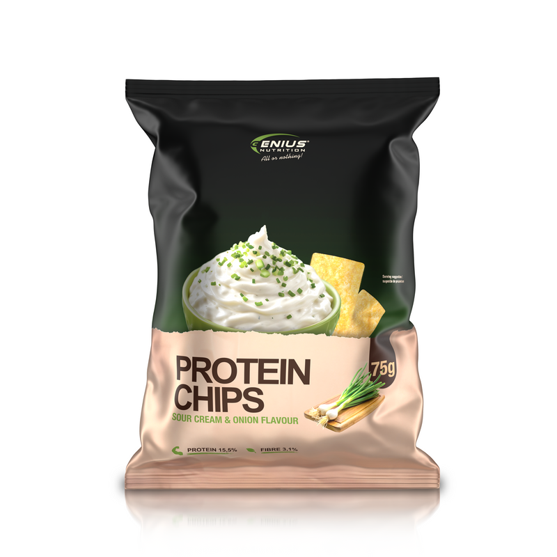 Incarca imaginea in galerie, Protein Chips 75g Genius Nutrition Sour Cream &amp; Onion - Chipsuri proteice crocante, facute din 46% linte cu aroma de smantana si ceapa.
