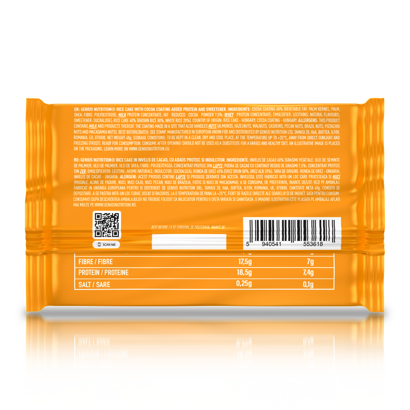 Incarca imaginea in galerie, Rice Cake 40g Genius Nutrition Cacao Coating - Gustare nutritiva, bogata in proteine si fibre cu aroma de cacao.
