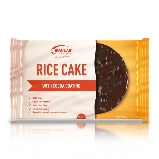 Rice Cake 40g Genius Nutrition Cacao Coating - Gustare nutritiva, bogata in proteine si fibre cu aroma de cacao.