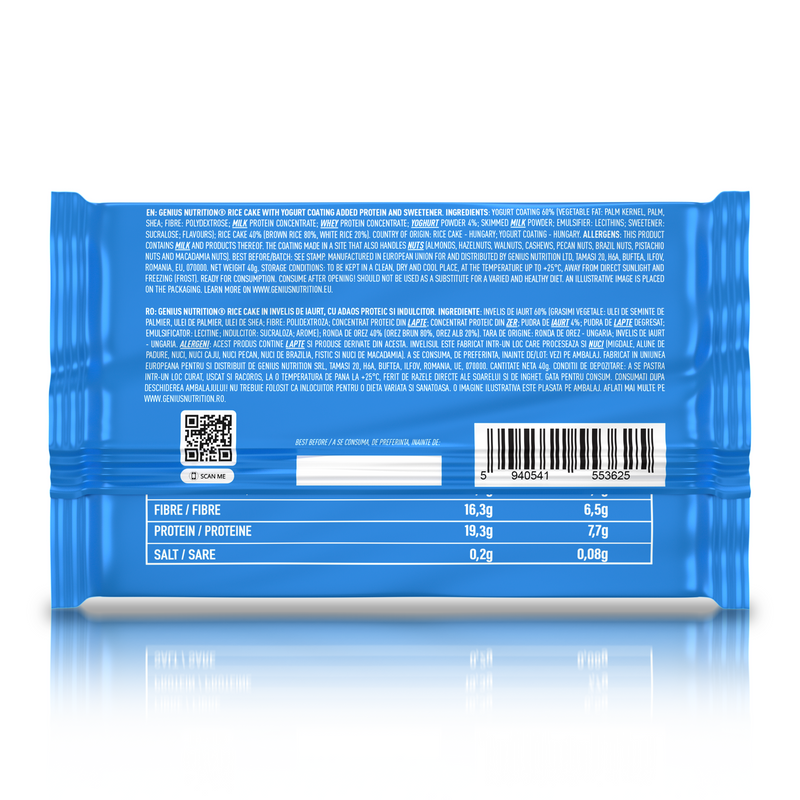 Incarca imaginea in galerie, Rice Cake 40g Genius Nutrition Yogurt Coating - Gustare nutritiva, bogata in proteine si fibre cu aroma de iaurt.
