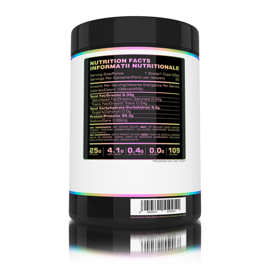 SOY PROTEIN ISOLATE 900g 30serv Genius Nutrition – Supliment proteic vegetal, ideal pentru cresterea si mentinerea masei musculare, bogat in aminoacizi esentiali si usor de digerat cu aroma de chocolate