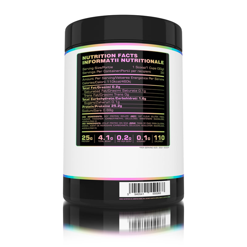 Incarca imaginea in galerie, SOY PROTEIN ISOLATE 900g 30serv Genius Nutrition – Supliment proteic vegetal, ideal pentru cresterea si mentinerea masei musculare, bogat in aminoacizi esentiali si usor de digerat 
