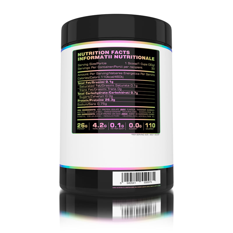 Incarca imaginea in galerie, SOY PROTEIN ISOLATE 900g 30serv Genius Nutrition – Supliment proteic vegetal, ideal pentru cresterea si mentinerea masei musculare, bogat in aminoacizi esentiali si usor de digerat cu aroma de royal vanilla
