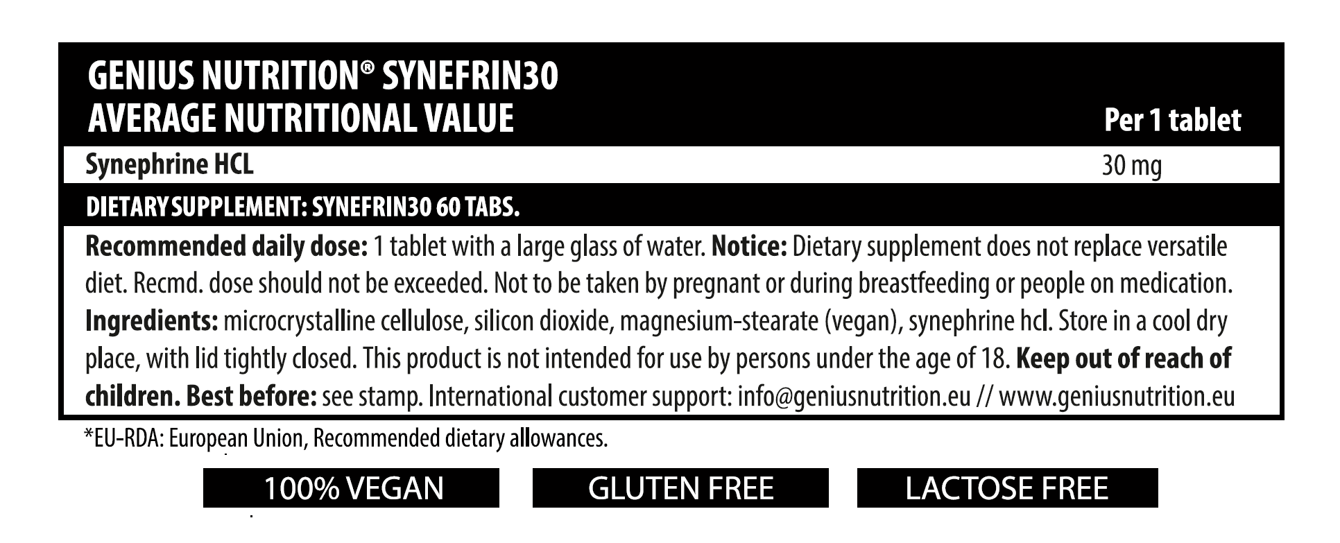 SYNEFRIN30 60 tabs/60 serv | Genius Nutrition®