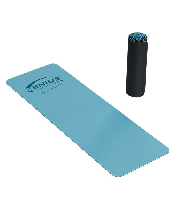 Saltea Yoga PU Genius Nutrition Albastru - Ideal pentru sesiunile tale de yoga, pilates sau alte activitati de fitness.