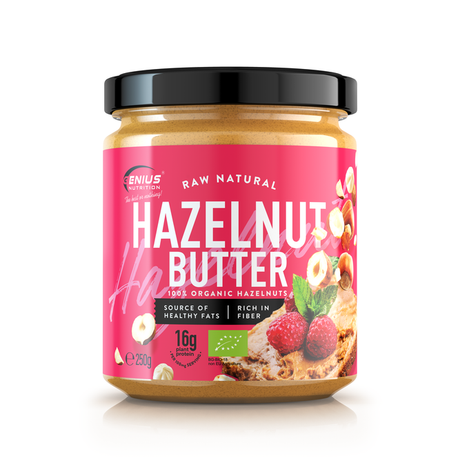 UNT BIO DE ALUNE DE PADURE 250g Genius Nutrition - Unt de alune de padure natural, pur si cremos, bogat in grasimi sanatoase si proteine, perfect pentru o gustare hranitoare.