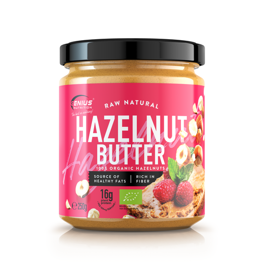 UNT BIO DE ALUNE DE PADURE 250g Genius Nutrition - Unt de alune de padure natural, pur si cremos, bogat in grasimi sanatoase si proteine, perfect pentru o gustare hranitoare.