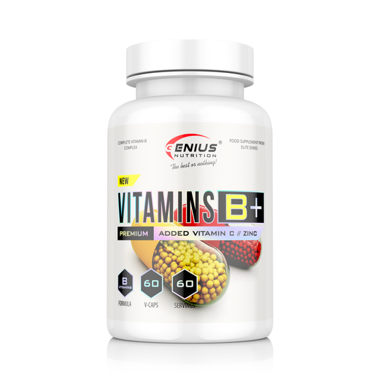 VITAMINSB+ 60caps 60serv Genius Nutrition – Supliment care sprijina metabolismul nutrientilor si ajuta la gestionarea tulburarilor de somn, iritabilitatii, oboselii si anemiei