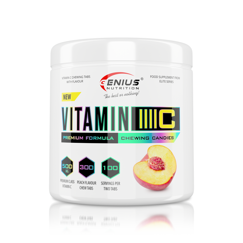 Incarca imaginea in galerie, VITAMIN C 300 chew candies Genius Nutrition - Supliment mestecabil pentru intarirea sistemului imunitar si cresterea aportului de vitamina C, usor de consumat cu aroma de peach
