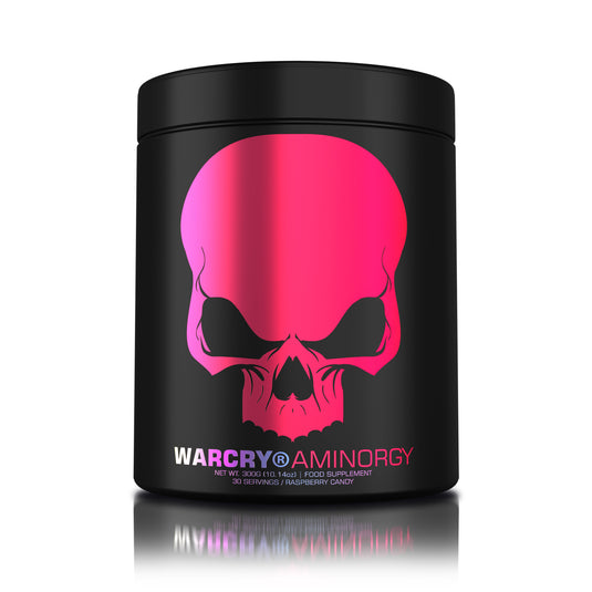 WARCRY AMINORGY 300g 30serv Genius Nutrition – Supliment cu aminoacizi esentiali, apa de cocos, cofeina si ceai verde pentru recuperare musculara rapida, energie, claritate mentala si rehidratare cu aroma de raspberry candy