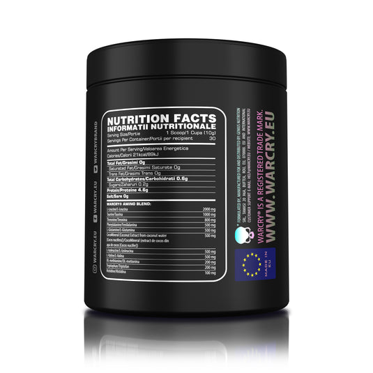 WARCRY AMINO 300g 30serv Genius Nutrition – Supliment cu aminoacizi esentiali, apa de cocos si taurina, conceput pentru refacerea musculara si rehidratarea optima 