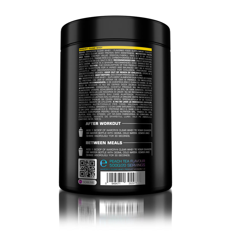 Incarca imaginea in galerie, WARCRY CLEAR WHEY 500g 20serv Genius Nutrition – Supliment proteic clear whey cu putine calorii, fara zahar si grasimi adaugate, continut scazut de lactoza cu aroma racoritoare 
