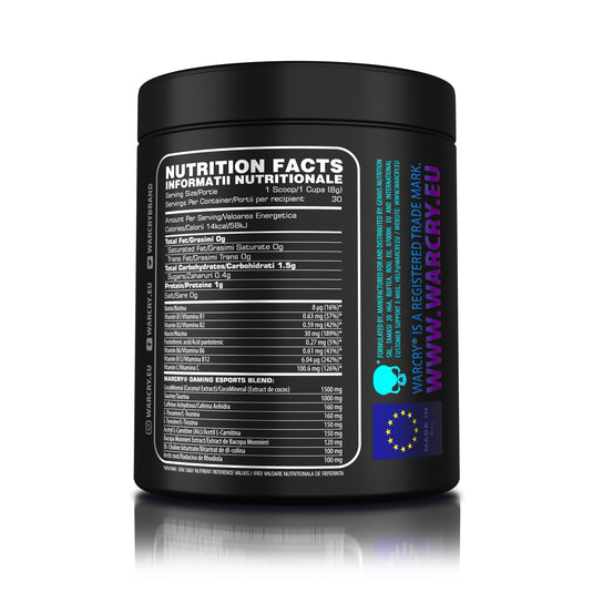 WARCRY GAMING 240g 30serv Genius Nutrition - Supliment pentru sesiuni intense de gaming, care stimuleaza functia cognitiva, furnizeaza energie, imbunatateste memoria, reduce stresul si favorizeaza o rehidratarea eficienta cu aroma de peardox flash