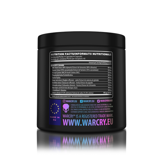 WARCRY GUARD 180caps 45 serv Genius Nutrition – Supliment cu efect antiinflamator pentru protectie hepatica si pulmonara oferind suport vital pentru functionarea optima a organelor