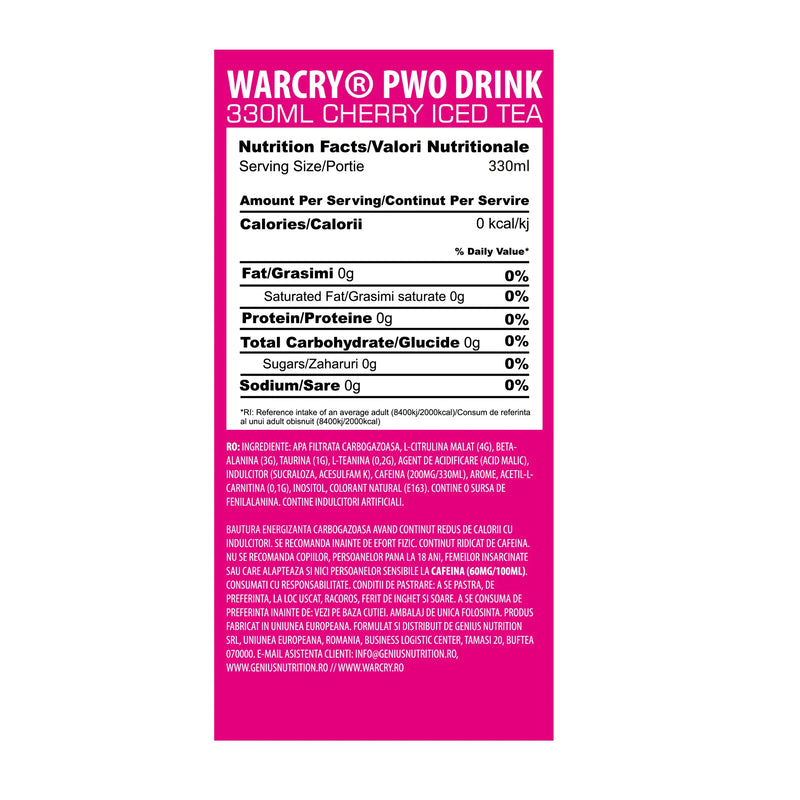 Incarca imaginea in galerie, WARCRY PRE-WORKOUT 330ml 1serv Genius Nutrition – Supliment pre-workout gata preparat cu 0 calorii, ideal pentru energie, pompare si anduranta maxima 
