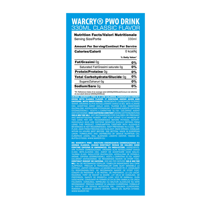 Incarca imaginea in galerie, WARCRY PRE-WORKOUT 330ml 1serv Genius Nutrition – Supliment pre-workout gata preparat cu 0 calorii, ideal pentru energie, pompare si anduranta maxima 
