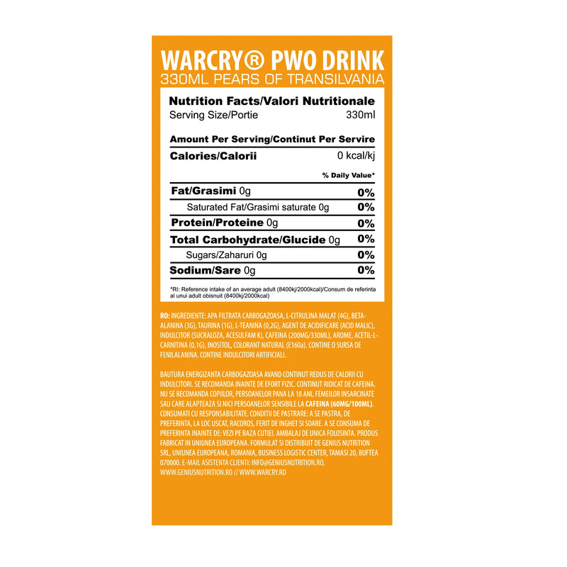 Incarca imaginea in galerie, WARCRY PRE-WORKOUT 330ml 1serv Genius Nutrition – Supliment pre-workout gata preparat cu 0 calorii, ideal pentru energie, pompare si anduranta maxima 
