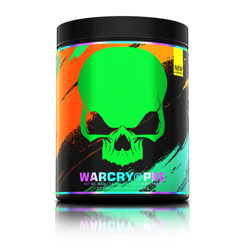 Incarca imaginea in galerie, WARCRY PRE 400g 31serv Genius Nutrition - Supliment pre-workout pentru energie, pompare, anduranta si concentrare, potrivit pentru antrenamente intense cu aroma de alien fruits.

